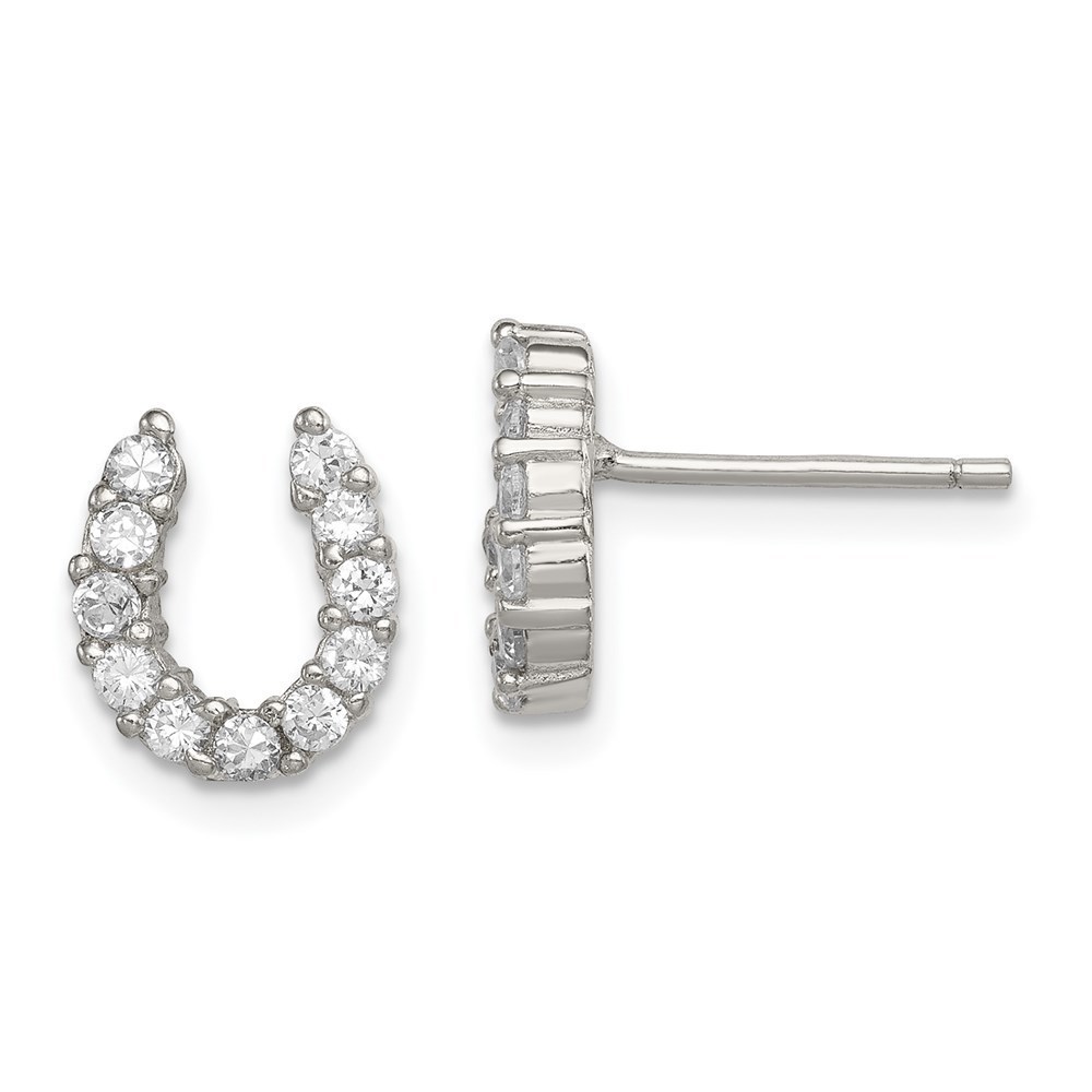 925 Sterling Silver CZ Equestrian Fine Jewelry Horseshoe Post Earrings